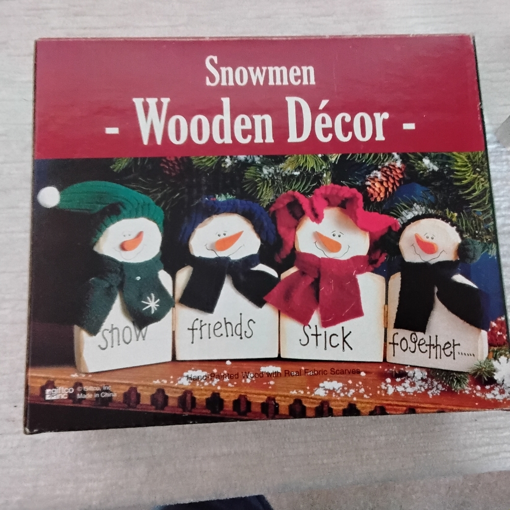Vintage Snowman Friends Wooden Decor Set "Snow Friends Stick Together" FOLDABLE - Picture 5 of 11